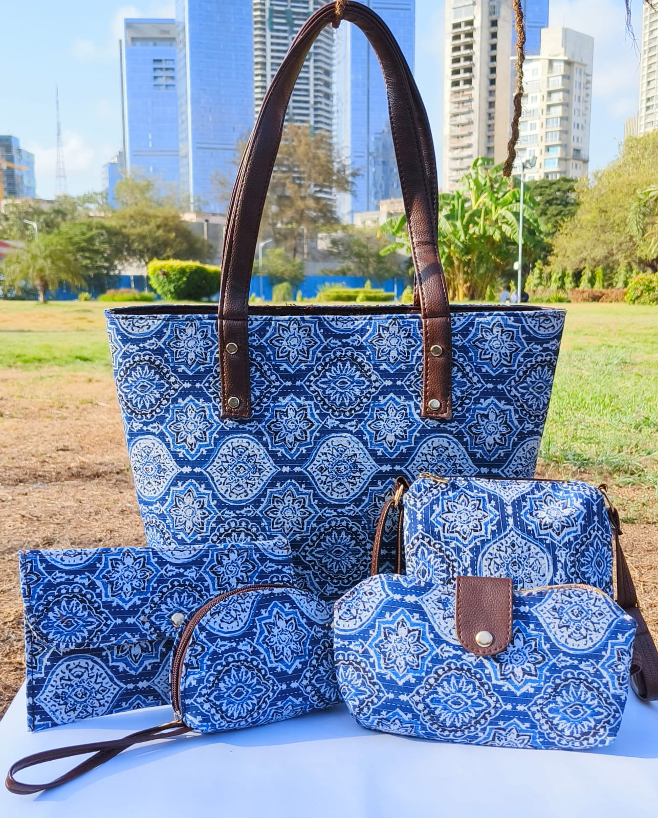 Order online! Blue Ikkat tote bag - CraftsBite, Pune