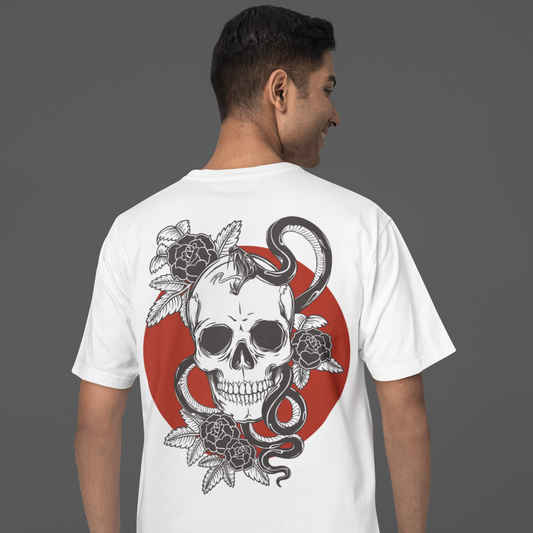 Men's White Born to Stand Out Skull Oversized T-Shirt - Faztroo