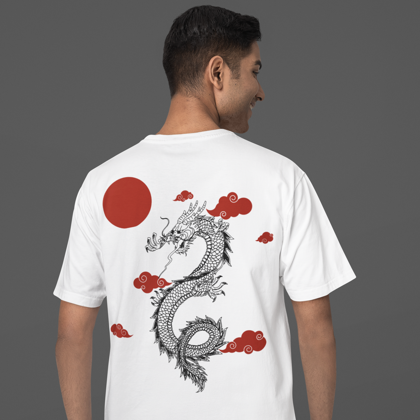 Men's White Japanese Dragon Oversized T-Shirt - Faztroo