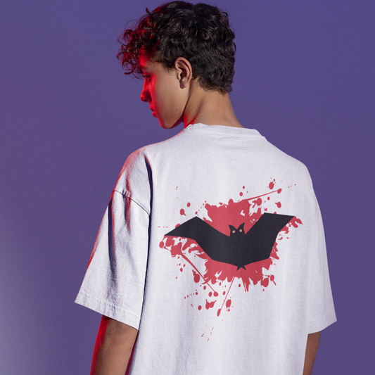 Men's White Batman Blood Oversized T-Shirt - Faztroo