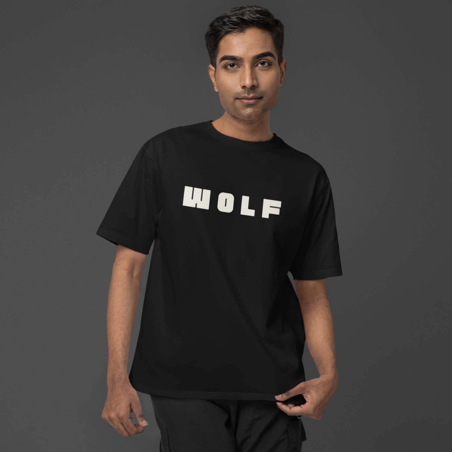 Men's Black Wolf Oversized T-Shirt - Faztroo