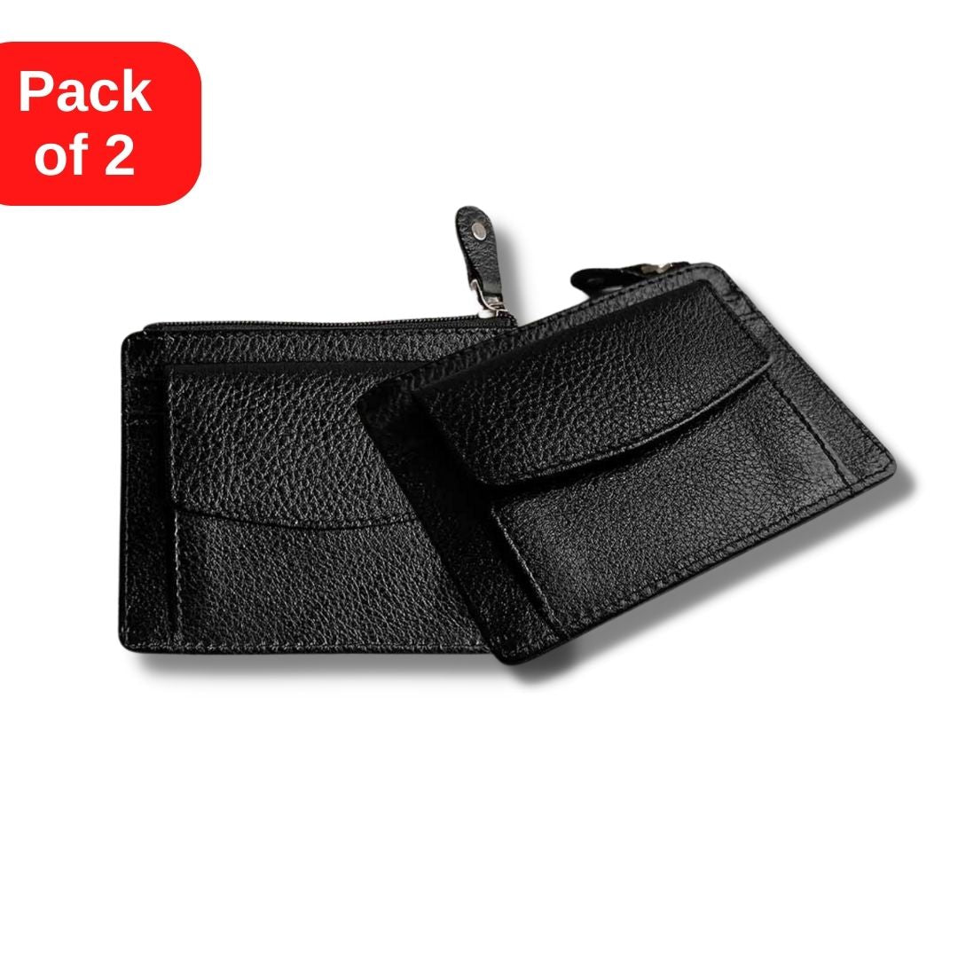 Faztroo Micro Card Holder Leather Wallet for Men & Women (Pack of 2), 2 Black
