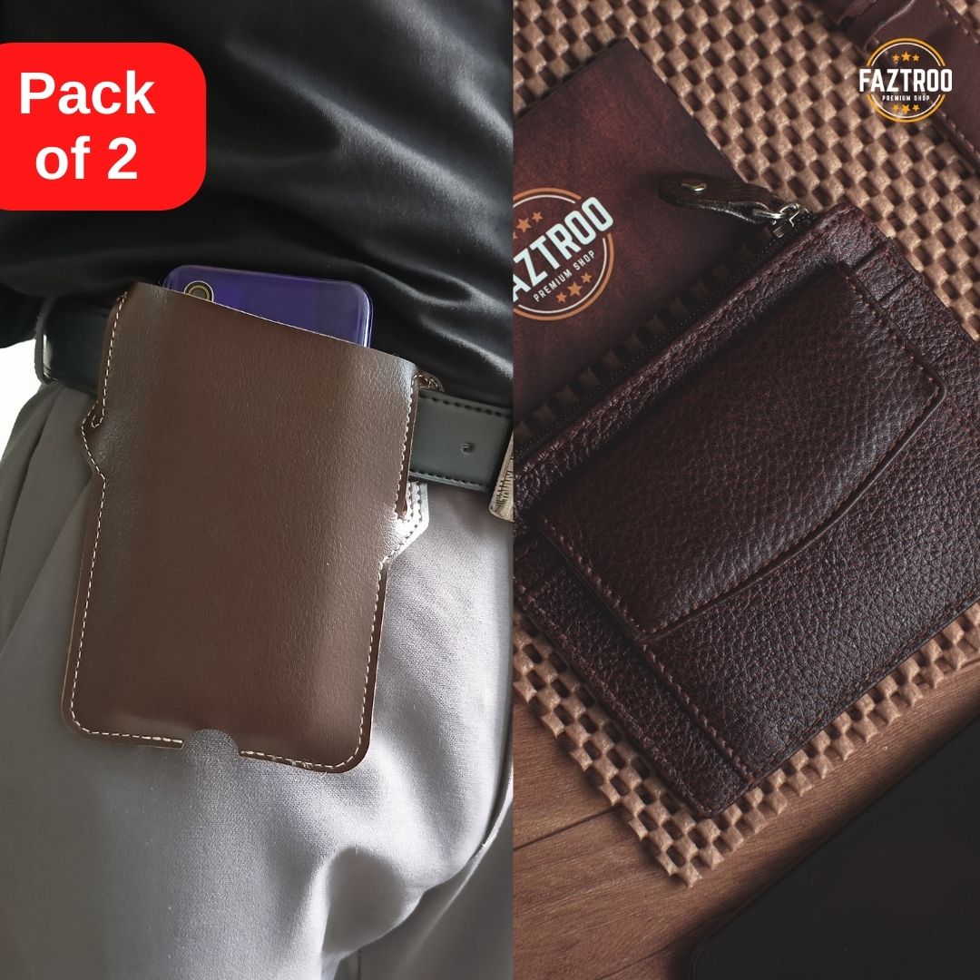 Leather Micro Wallet & Belt Mobile Pouch (Pack of 2) - Faztroo