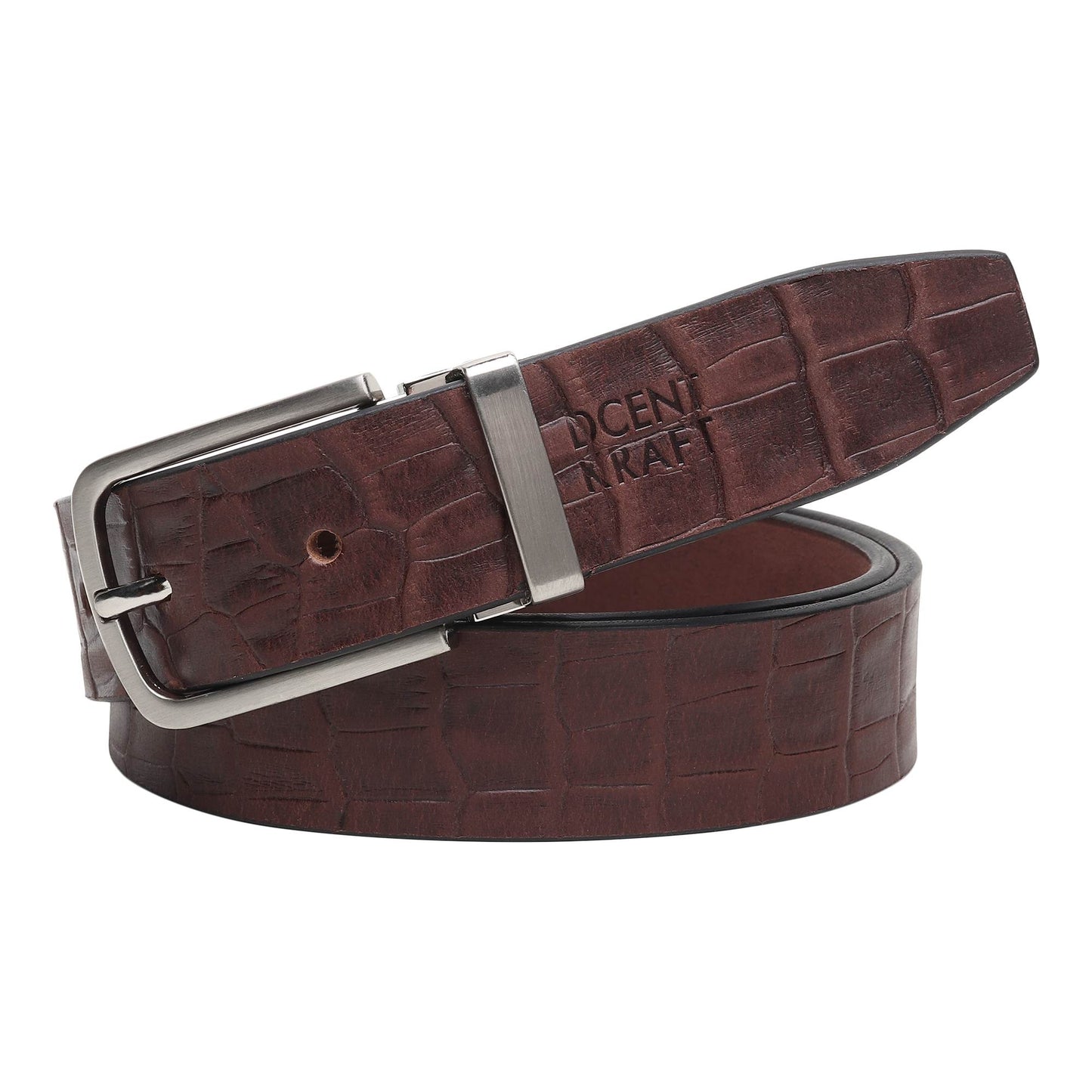 DK Croc-Textured Slim Leather Belt - Faztroo