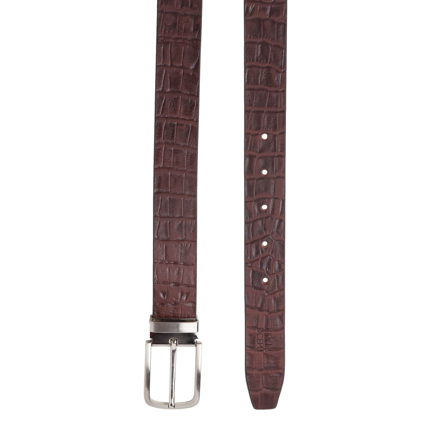 DK Croc-Textured Slim Leather Belt - Faztroo