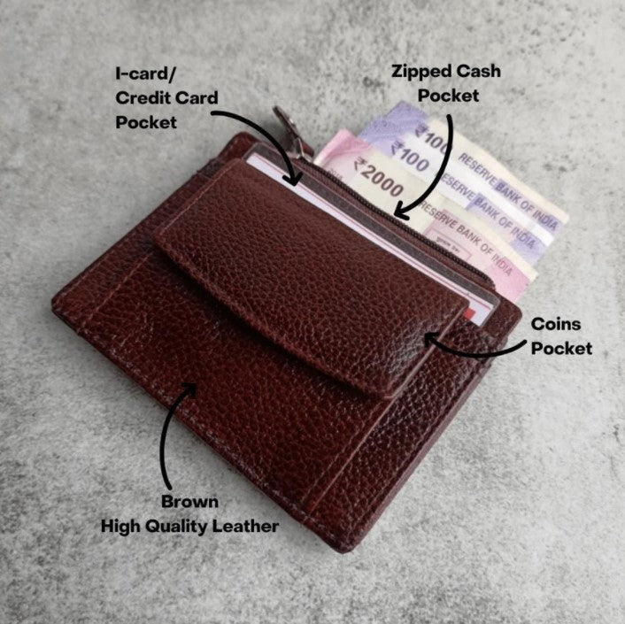 Micro Leather Wallet & Belt Combo - Brown - Faztroo